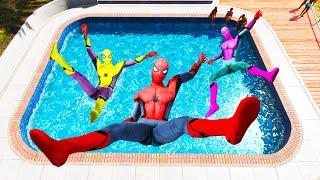 GTA 5 Rainbow Yellow Vs Red & Pink  Spiderman Jumping Into Pool (Euphoria Physics/Ragdolls) #1