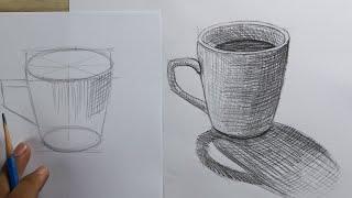 How to draw , sketch a cup and shade cross hatching easy way / Drawing / #15