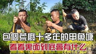 包個荒廢十多年的甲魚塘，看看裏面到底會有什麽？#三農 #農村生活 #戶外#小飛哥#抓魚vlog