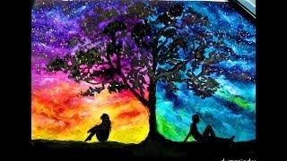 Two World Milky Way Sky | Watercolor Speed Painting - Night Sky