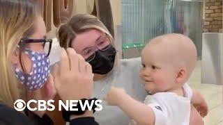 Aunt and nephew meet for first time at airport