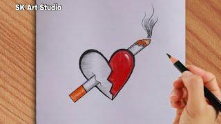 New fresh drawing of broken heart with cigrate by pencil || SK Art Studio