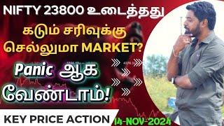 Nifty 23800 உடைத்தது கடும் சரிவுக்கு செல்லுமா Market?Panic ஆக வேண்டாம்! Key Price action 14-Nov-2024