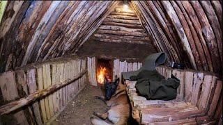 Building BUSHCRAFT DUGOUT IN a RAINSTORM - Camping, Outdoors Cooking, Nature Sounds, DIY, ASMR