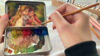 10가지색으로 명화작품 그려보기 ( 르누아르/ Auguste Renoir ) 포켓유화/oil Painting / 책읽는 소녀