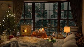 Snowflakes on the Window and Smooth Piano Jazz | 4K Cozy Bedroom Ambience for Peaceful Nights ️