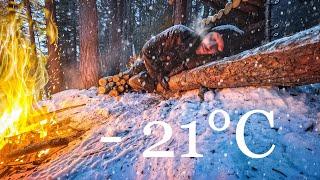 No tent, No sleeping bag - Extreme Winter Survival Camping (-5.8°F/-21C) Solo overnight