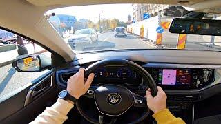 City Car Driving Sunny Day Road Under Construction POV Experience Driving