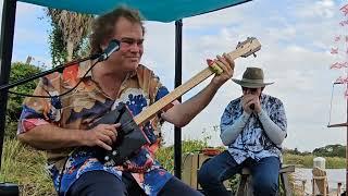 Crazy 3 String Cigar Box Guitar John Lee Hooker Styled Hip Shake Boogie With Harmonica Live On River