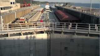 Barge Moving Through Kentucky Dam Lock System