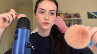 ASMR brushing your face & the mic, rambling & mouth sounds 🫐