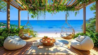 Positive Bossa Nova Jazz Music & Ocean Wave Sounds at Relaxing Tropical Beach Coffee Shop Ambience 