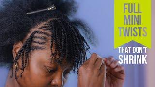 Mini twists with a twist. Achieve fuller-looking mini twists. Mini twists on short natural hair