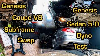 Genesis coupe v8 subframe swap & genesis sedan 5.0 dyno test