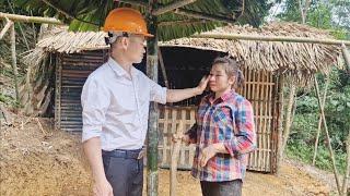 Today the kind engineer visited the girl and helped her make a bamboo and grass hut.