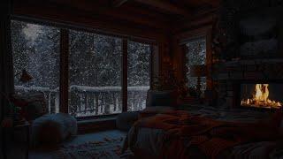 Calm Winter Retreat ️ Cozy Fire Crackles & Soft Snowfall for Tranquil Rest