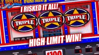   SCREAM-WORTHY JACKPOT WIN ON $100 DENOM RED, WHITE AND BLUE SLOT MACHINE 