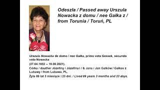 2021 08 19 wspomnienie Urszuli Nowackiej z domu Gałka primo voto Gessek z Torunia Polska