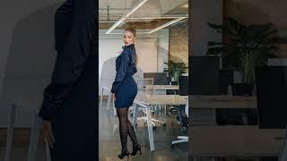 Stylish Elegance  Dancing in Silk Shirts, Pencil Skirts & Black Nylon Tights