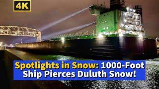 ️Spotlights in Snow: 1000-Foot Ship Pierces Duluth Snow!