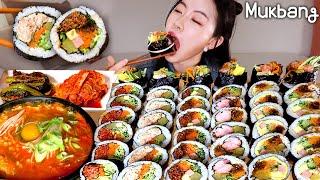 속이 꽉찬 김밥 6종류에!! 뜨끈한 순두부찌개 퍼먹땡초김밥 진미오징어채김밥 참치김밥 치즈김밥 소세지김밥 유부김밥ㅣ김밥먹방 리얼먹방:) Kimbap REAL ASMR MUKBANG