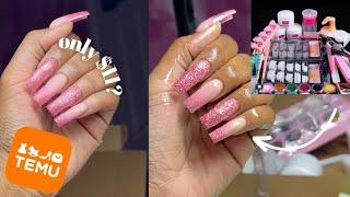 TESTING $11 TEMU NAIL KIT | BEGINNER NAIL TUTORIAL | glitter nails