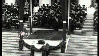 Harvard President James Conant presents a memento to Charles McLain Andrew from Y...HD Stock Footage