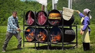How We Bake Steaks and Burgers in a Homemade Barrel Smoker!