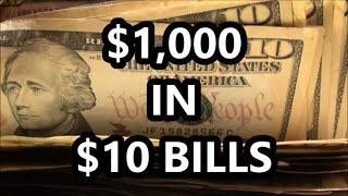 $1,000 BANK STRAP HUNTING in TEN DOLLAR BILLS - searching $10 U.S. BANKNOTES