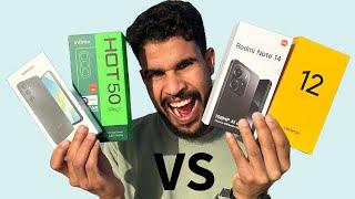 أقوى مقارنة الأفضل في الفئة المتوسطة Infinix hot50pro+ vs Redmi note 14 vs Realme 12 vs Samsung a16