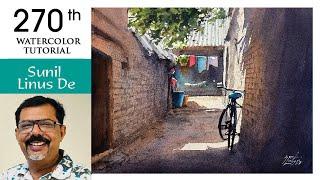 How to draw watercolor painting | Rural Life | Landscape with light and shadow | By Sunil Linus De