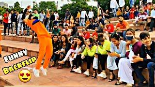 Backflip In Public ! Delhi cute girl funny  reactions 