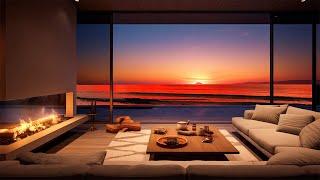 Romantic Seaside Evening in Luxury Hotel 4K with Cozy Fireplace and Elegant Jazz for Relax, Unwind