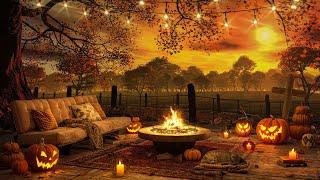 Autumn Afternoon by the Cozy Porch Ambience  Smooth Jazz & Crackling Fireplace for Peaceful Sleep