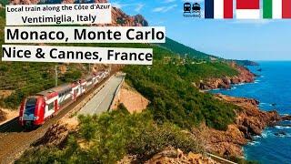 Monaco Monte Carlo by train. Local train Cannes - Nice - Monaco - Ventimiglia (France - Italy)