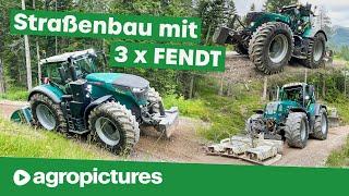 Wegsanierung mit Lener Hackgut | Fendt 1050, 936 und 714 mit Steinbrecher, Grader und Rüttelplatte