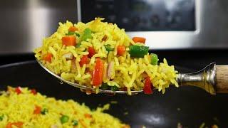 One Pot Fluffy Garlic Turmeric Rice with mixed vegetables