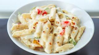 White Sauce Pasta - Pasta in white sauce - Indian style white sauce pasta - Penne in white sauce