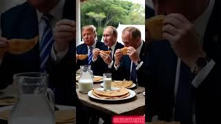 Leaders Trump, Putin, king Harald eating roti and drinking milk #ai #technology #putin#trump #shorts