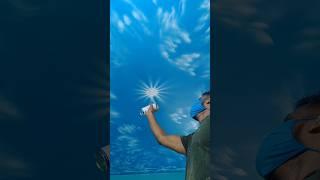 3D spray painting sky blue ceiling