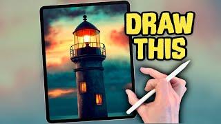 PROCREATE Lighthouse DRAWING Tutorial in EASY steps