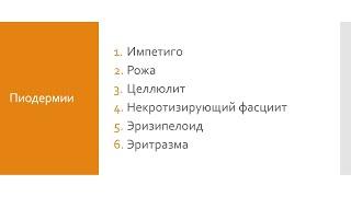 Дерматология 3. Пиодермии и другие распространённые бактериальные заболевания кожи