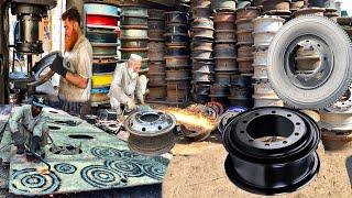 How Heavy Duty Truck Tyre Rim Plate Are Made From Old Ships Sheets || Repairing of Broken Tyre Rim |