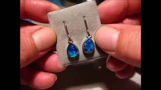 Blue Opal Earrings 14k White Gold Tear Drops | FlashOpal