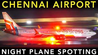 NIGHT PLANE SPOTTING during HEAVY RAIN at CHENNAI AIRPORT | Landing & Takeoff