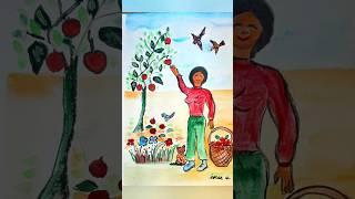 Selfie beside the apple tree.#watercoloring #practicecoloring #selfie