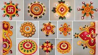 12 flower Rangoli designs || flower Rangoli decoration at home || Pooja Decoration ideas at Home.