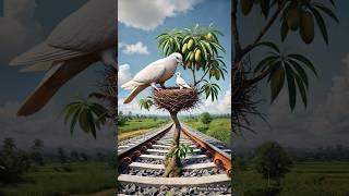 The big pigeon and his child together plant a mango tree on the railway track  #ai #pigeon #train