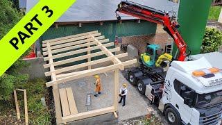 Build a small machine shed at farm. RC excavator Yanmar B37V, Scania MAN Truck, Cat 279D. Part 3