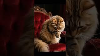 Majestic Golden Fluffy Cat on Royal Throne  | Luxury Pet Photography